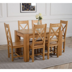 ChunKy Oak : Bàn Ăn 1m6 + 6 Ghế ( Lưng X - Mặt Gỗ )